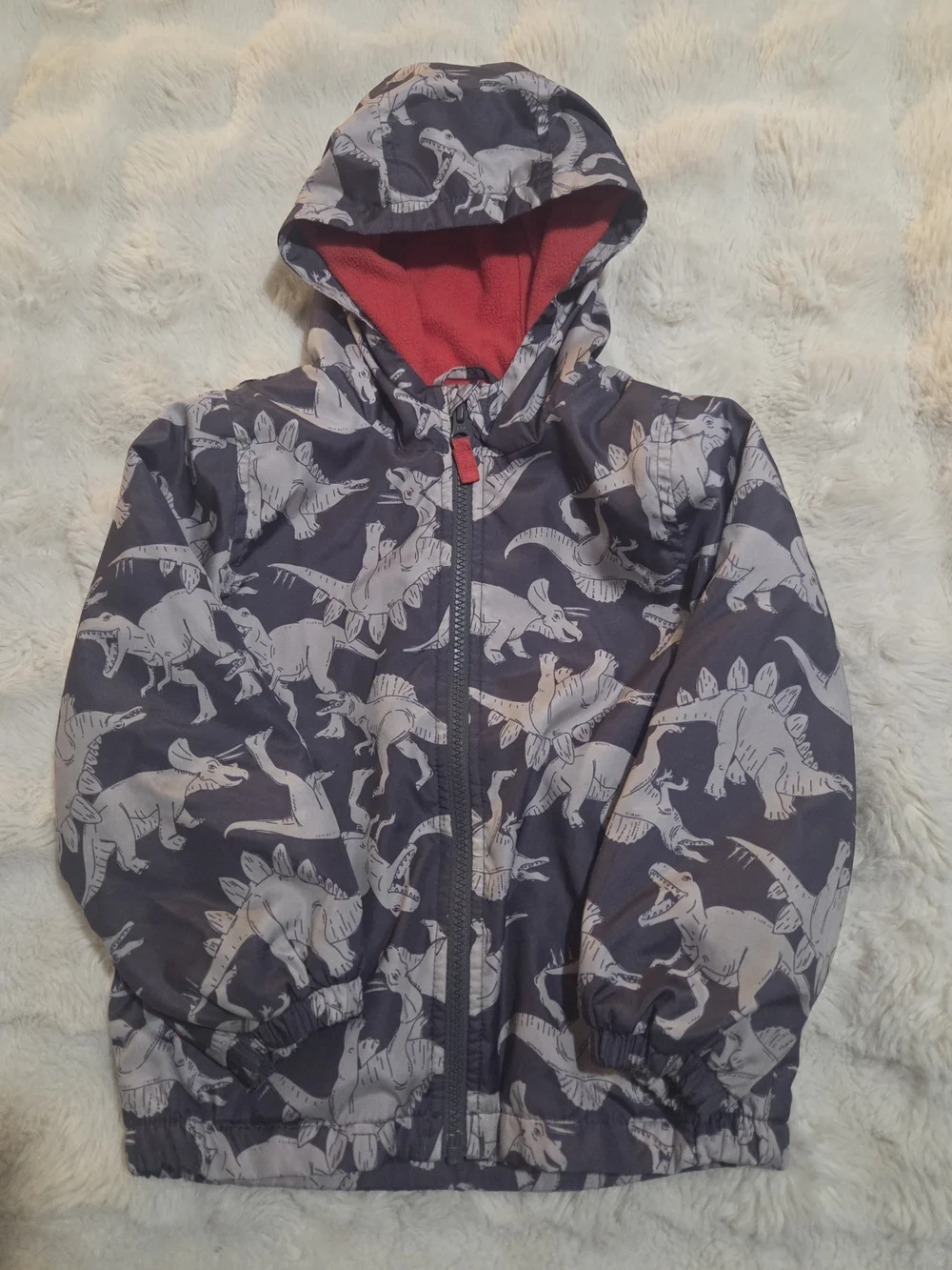 Boys 4T Carter's Hoodie Jacket with Dinosaur Print and Red Lining